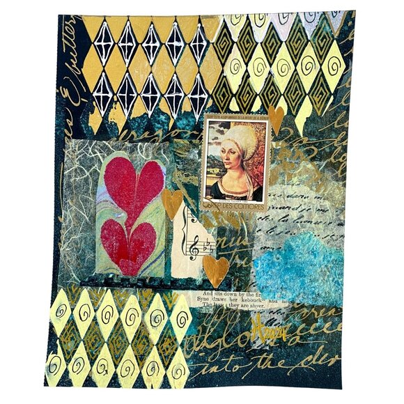 African Renaissance Original Art Painting Collage Mixed Media Matted 8x10in - Picture 1 of 11